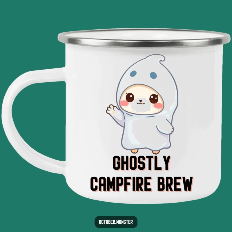Funny Ghost Animal Camping Mug: Sip Spooky Brews with a Waving Friend, Great Outdoor Funny Gift!