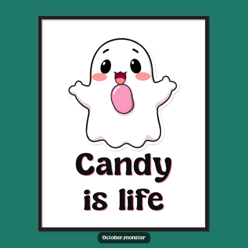 Funny Ghost Digital Art Print - Cheerful Candy Halloween Gift