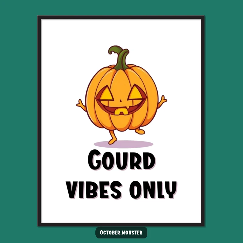 Funny Pumpkin Digital Art Print - Enthusiastic Halloween Decor Gift