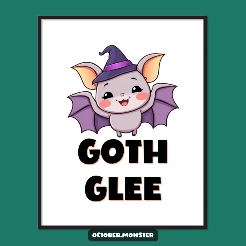 Instant Magic: Funny Happy Bat Witch Hat Digital Art Print