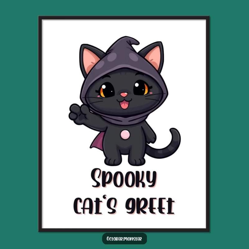 Funny Black Cat Digital Art: Spooky Costume Fun, Instant Halloween Decor
