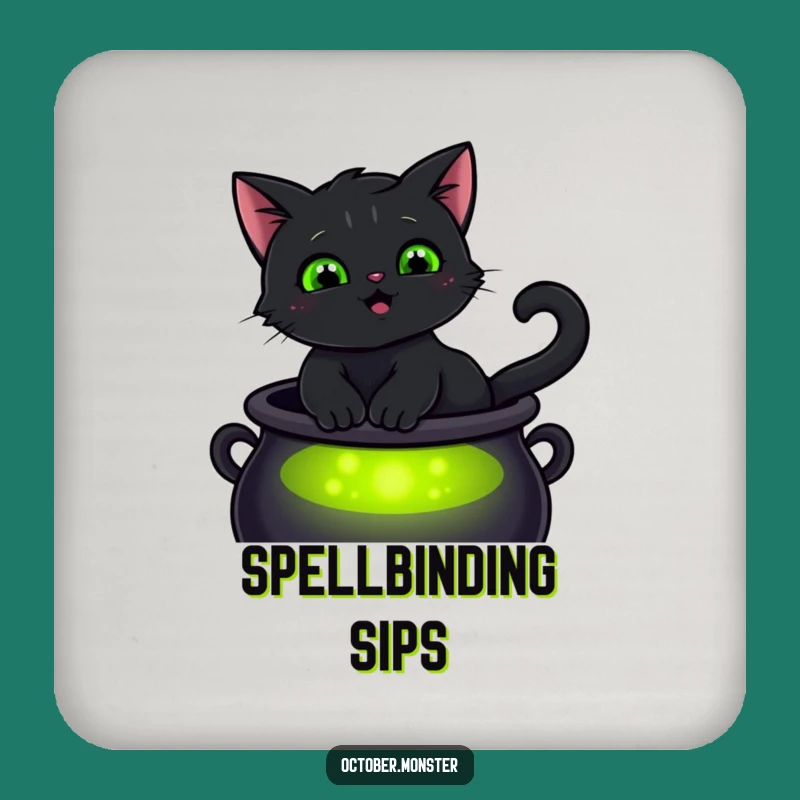 Funny Black Cat Coaster Set - Magical Cauldron Table Gift