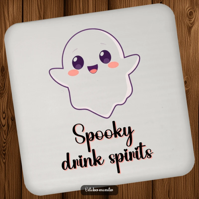 Funny Ghost Animal Coaster featuring a cute, round-eyed ghost character floating, protecting your furniture with a smile and humor.