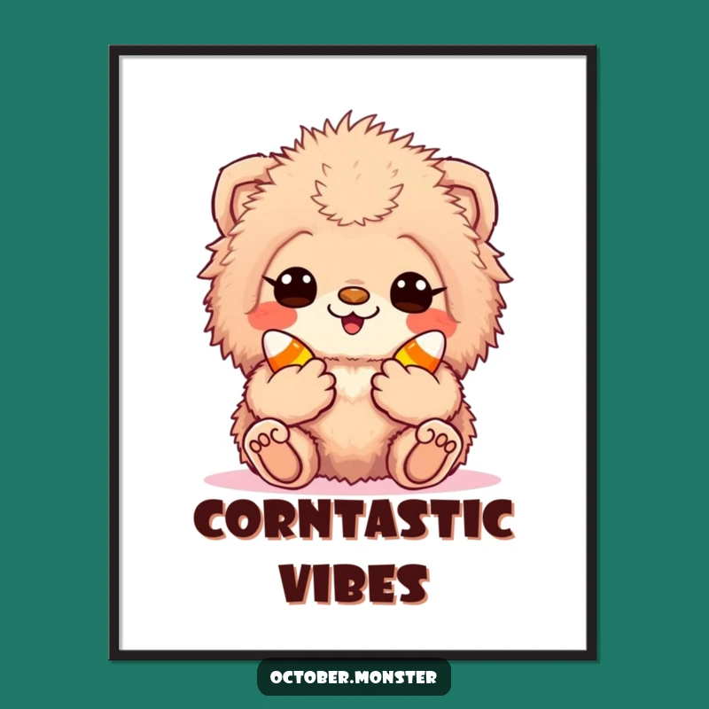 Funny Candy Corn Creature Poster: Excited Sweet Tooth Art, Perfect Funny Gift for Whimsical Decor!