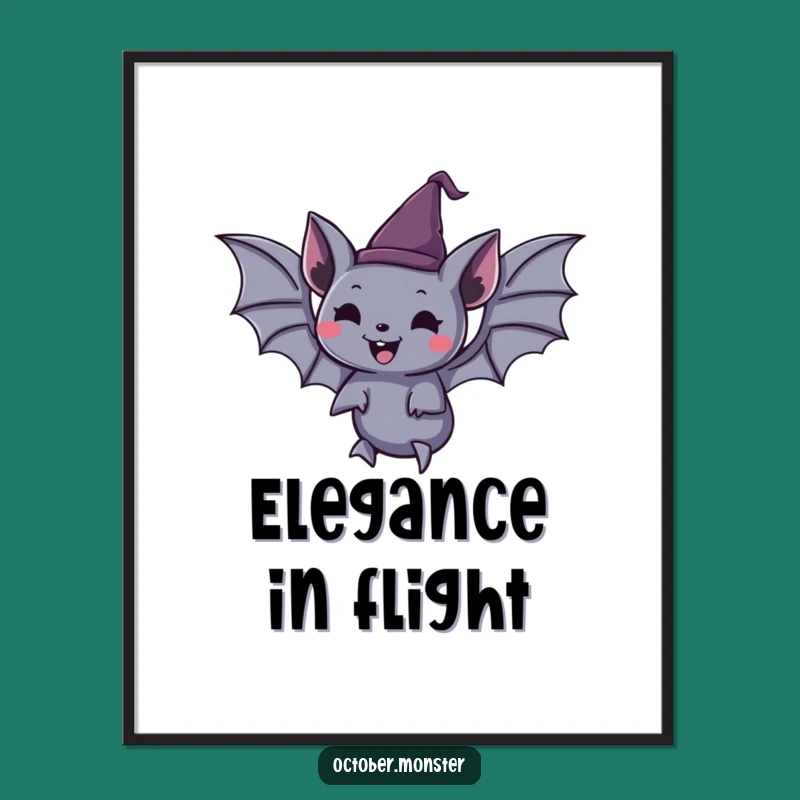 Funny Spooky Bat Joyful Art Print - Whimsical Halloween Decor Gift