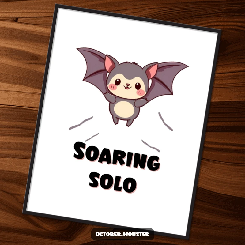 Funny bat animal poster showing a creature in bat wings soaring majestically, capturing the essence of flight and fantasy.