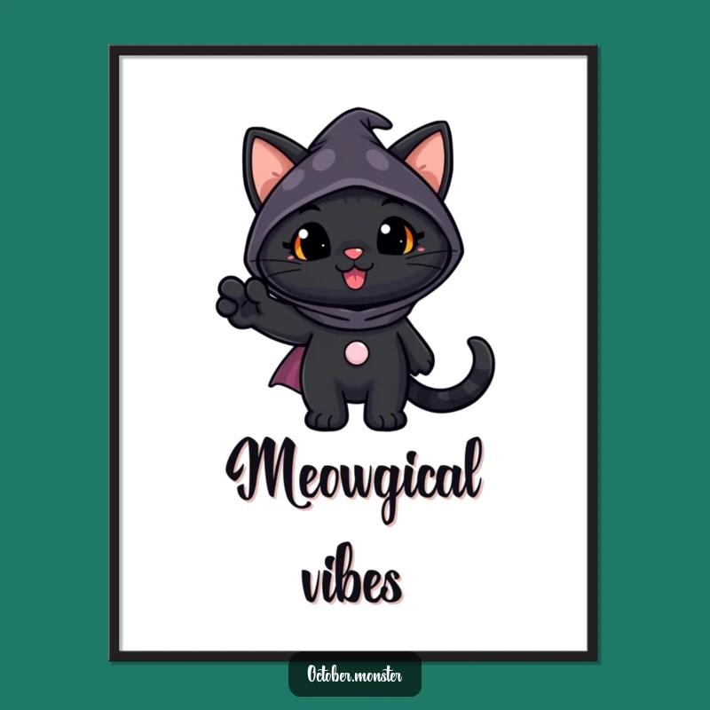 Funny Black Cat Poster: Spooky Costume Art, High-Quality Halloween Decor