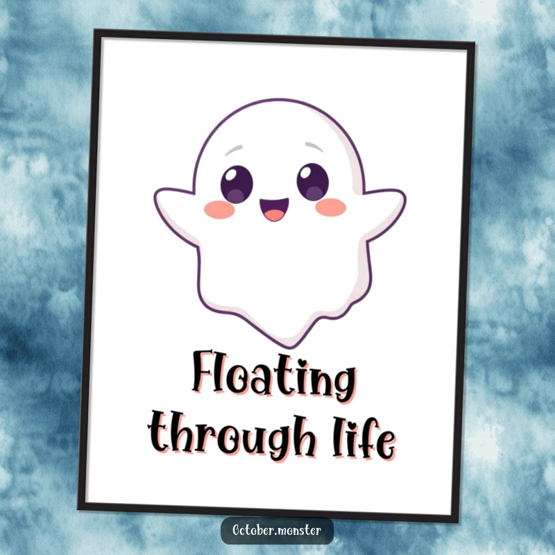 Funny Ghost Animal Poster displaying a cute, round-eyed ghost character floating serenely, adding a touch of whimsical, humorous art.