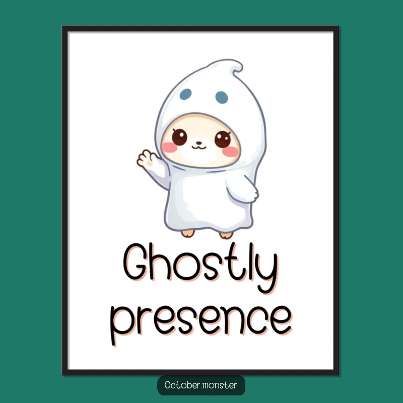 Funny Ghost Animal Poster: Adorable Waving Specter Art, Perfect Funny Gift for Spooky Decor!