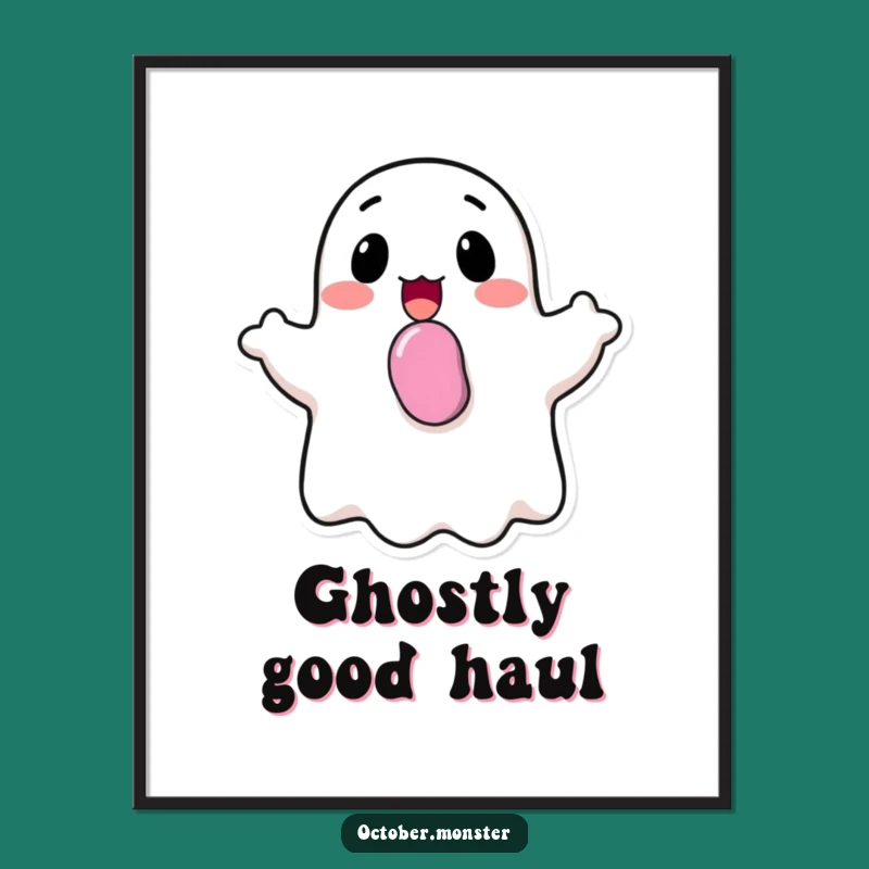 Funny Happy Ghost Candy Art Print - Cheerful Halloween Decor Gift