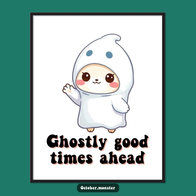 Free Printable Wall Art: Funny Waving Ghost Animal Decor, Downloadable Spooky Art