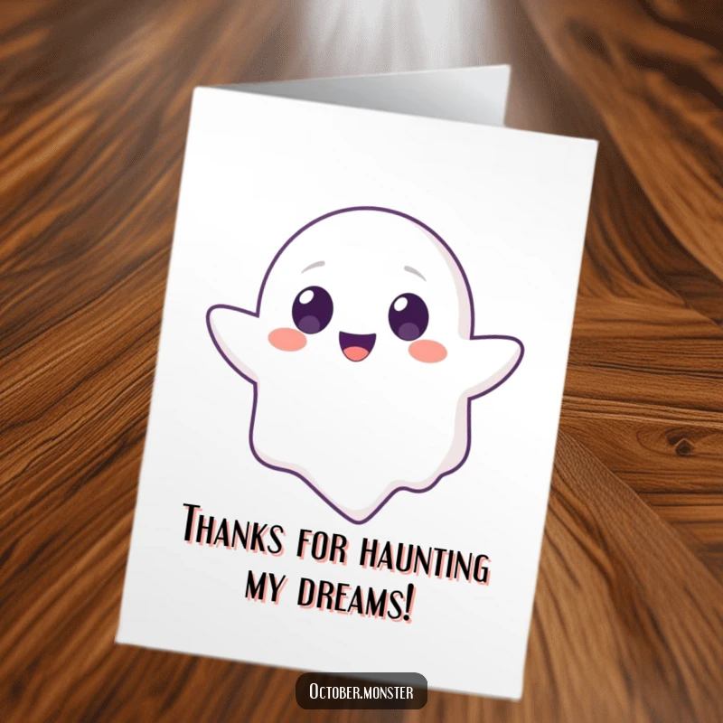 Funny free printable thank you card with a cute ghost animal floating with round, joyful eyes, perfect for showing appreciation.