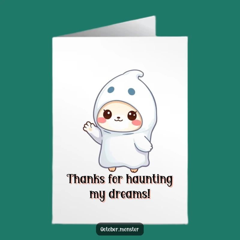 Free Printable Thank You Card: Waving Ghost Animal, Funny Downloadable Appreciation Gift