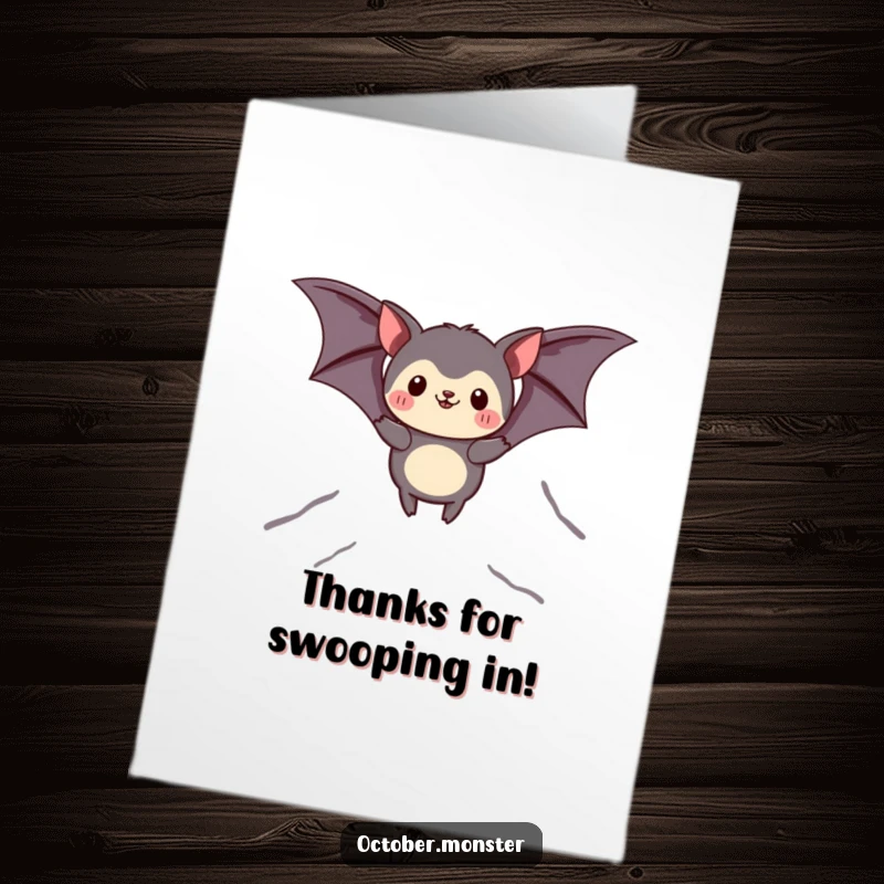 Funny Free Printable Thank You Card: A cheerful animal in a bat costume soaring, expressing thanks with a whimsical flight.
