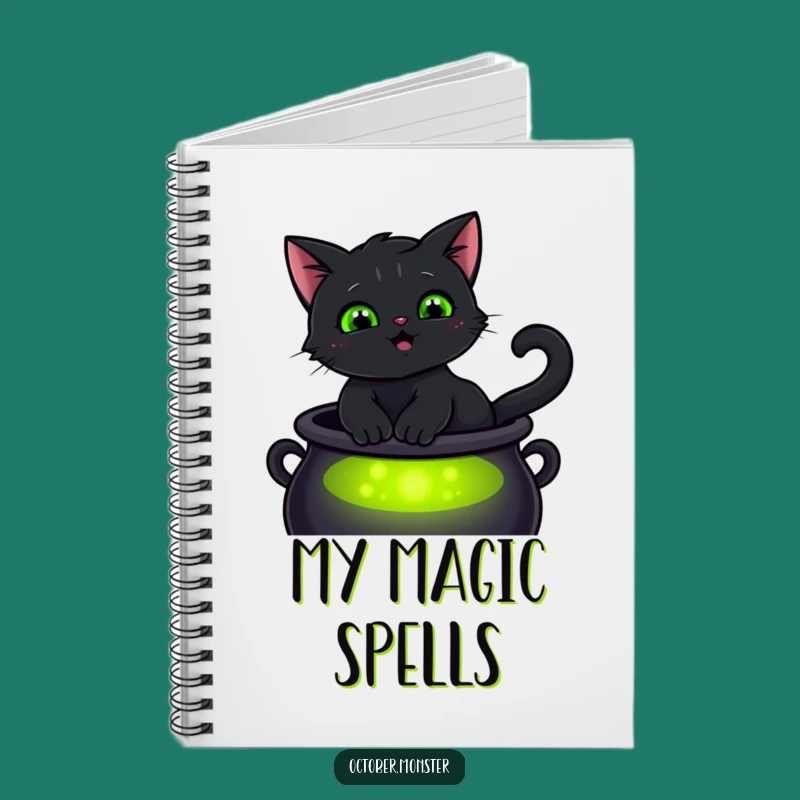 Funny Black Cat Notebook - Magical Cauldron Journal Gift