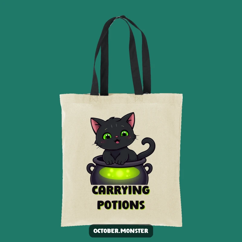 Funny Black Cat Tote Bag - Magical Cauldron Carrier Gift