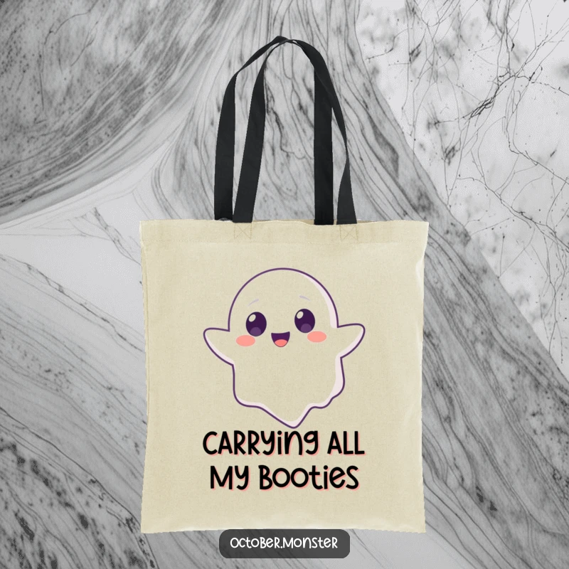 Funny Ghost Animal Tote Bag with a cute, round-eyed ghost character cheerfully floating, an endearing and humorous accessory for daily use.